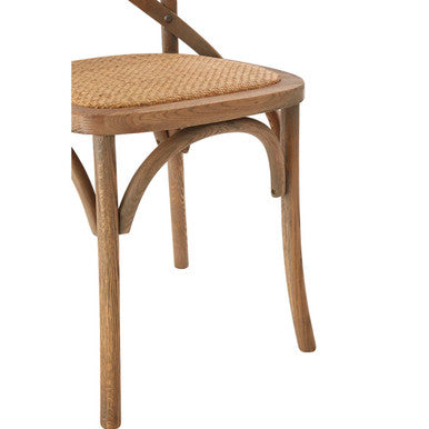 Grey Oak Wood and Rattan Cross Back Dining Chair | Lyon