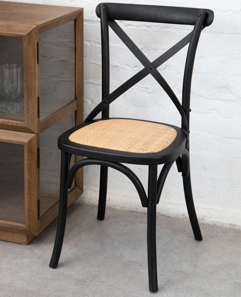 Black Oak Wood and Rattan Dining Chair | Lyon