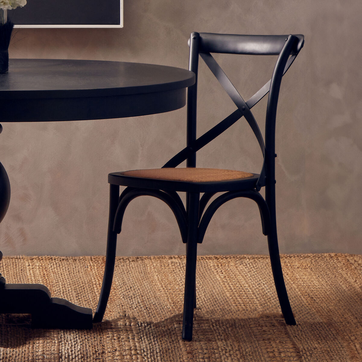 Black Oak Wood and Rattan Dining Chair | Lyon
