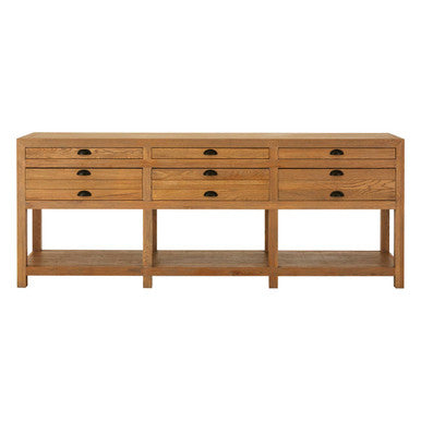 Lyon Washed Grey Oak Wood Console Table with Drawers