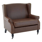 Brown Leather Effect Wing Armchair | Fulham