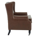 Brown Leather Effect Wing Armchair | Fulham