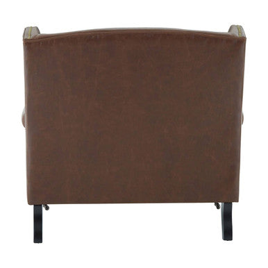 Brown Leather Effect Wing Armchair | Fulham