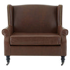 Brown Leather Effect Wing Armchair | Fulham