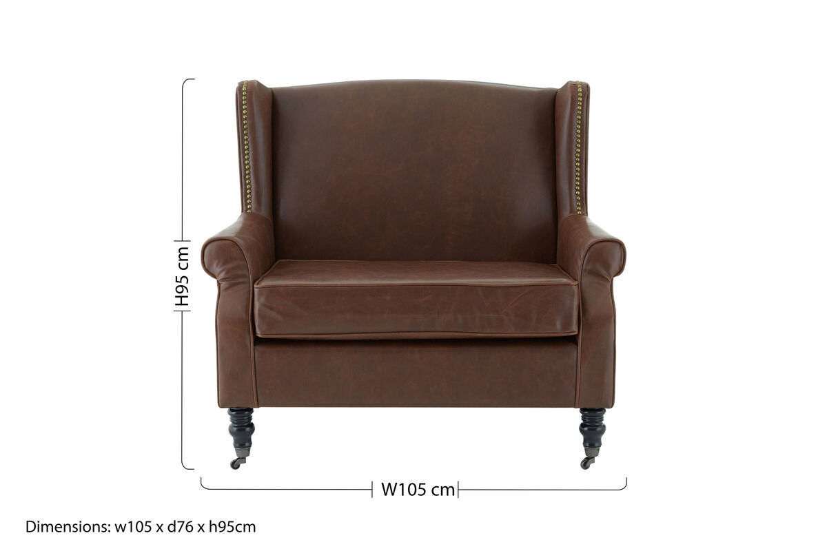 Brown Leather Effect Wing Armchair | Fulham