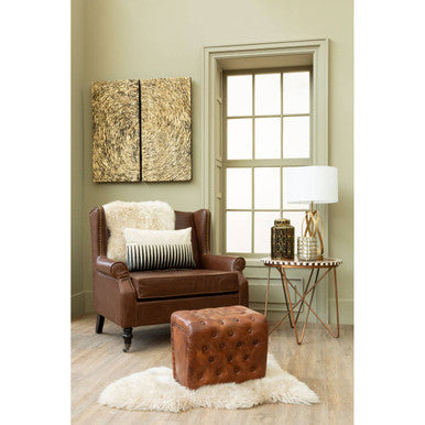 Brown Leather Effect Wing Armchair | Fulham
