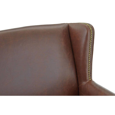 Brown Leather Effect Wing Armchair | Fulham