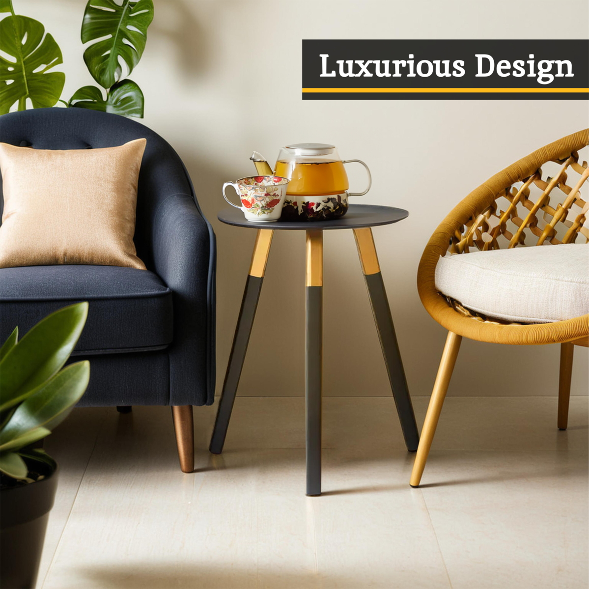 Black and Gold Round Side Table | Nostra