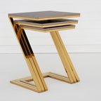 Gold Finish Z Leg Nest of 3 Tables with Metallic Faux Snakeskin | Pacific
