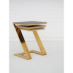 Gold Finish Z Leg Nest of 3 Tables with Metallic Faux Snakeskin | Pacific