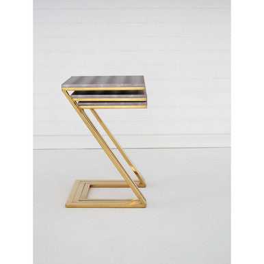 Gold Finish Z Leg Nest of 3 Tables with Metallic Faux Snakeskin | Pacific