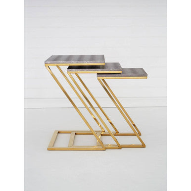 Gold Finish Z Leg Nest of 3 Tables with Metallic Faux Snakeskin | Pacific