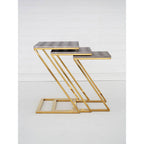 Gold Finish Z Leg Nest of 3 Tables with Metallic Faux Snakeskin | Pacific