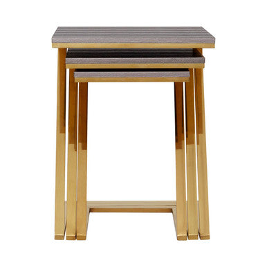 Gold Finish Z Leg Nest of 3 Tables with Metallic Faux Snakeskin | Pacific