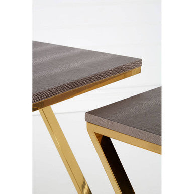Gold Finish Z Leg Nest of 3 Tables with Metallic Faux Snakeskin | Pacific