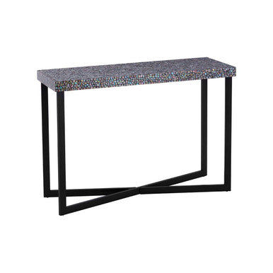Crackle Shell Mosaic Console Table Rectangular Top Black Metal Frame | Fusion