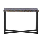 Crackle Shell Mosaic Console Table Rectangular Top Black Metal Frame | Fusion