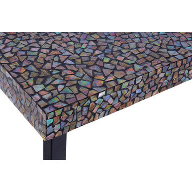 Crackle Shell Mosaic Console Table Rectangular Top Black Metal Frame | Fusion