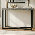 Crackle Shell Mosaic Console Table Rectangular Top Black Metal Frame | Fusion