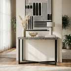 Crackle Shell Mosaic Console Table Rectangular Top Black Metal Frame | Fusion