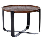 Brown Mango Wood Top Round Side Table with Black X Shape Metal Base | Templar