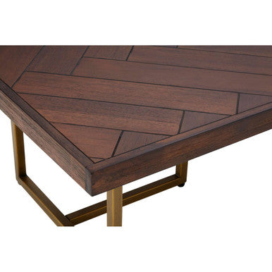 Brown Herringbone Wood Effect Coffee Table in Rich Acacia Tones with Brass Legs | Brando