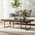 Brown Herringbone Wood Effect Coffee Table in Rich Acacia Tones with Brass Legs | Brando