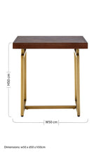 Brown Acacia Wood Effect Herringbone Engraved Side Table Antique Brass Metal Frame | Brando