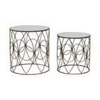 Set of 2 Antique Finish Frame Side Tables with Round Mirrored Top | Avantis