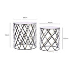 Set of 2 Diamond Design Silver Frame Side Tables with Round Mirrored Top | Avantis