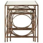 Mirrored Glass Top Nest of 3 Tables with Bronze Finish Metal Frame | Avantis