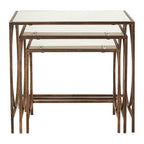 Mirrored Glass Top Nest of 3 Tables with Bronze Finish Metal Frame | Avantis