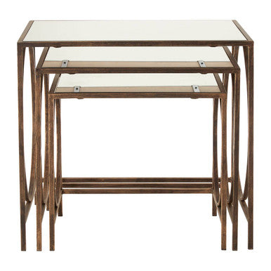 Mirrored Glass Top Nest of 3 Tables with Bronze Finish Metal Frame | Avantis