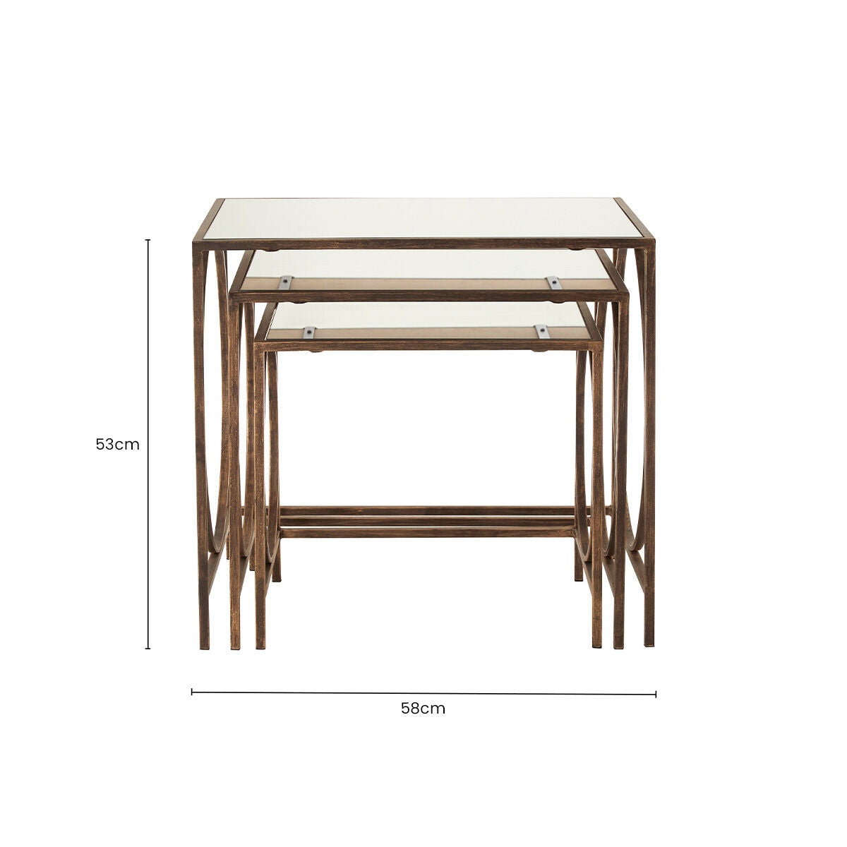 Mirrored Glass Top Nest of 3 Tables with Bronze Finish Metal Frame | Avantis