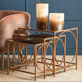 Mirrored Glass Top Nest of 3 Tables with Bronze Finish Metal Frame | Avantis