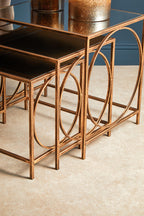 Mirrored Glass Top Nest of 3 Tables with Bronze Finish Metal Frame | Avantis