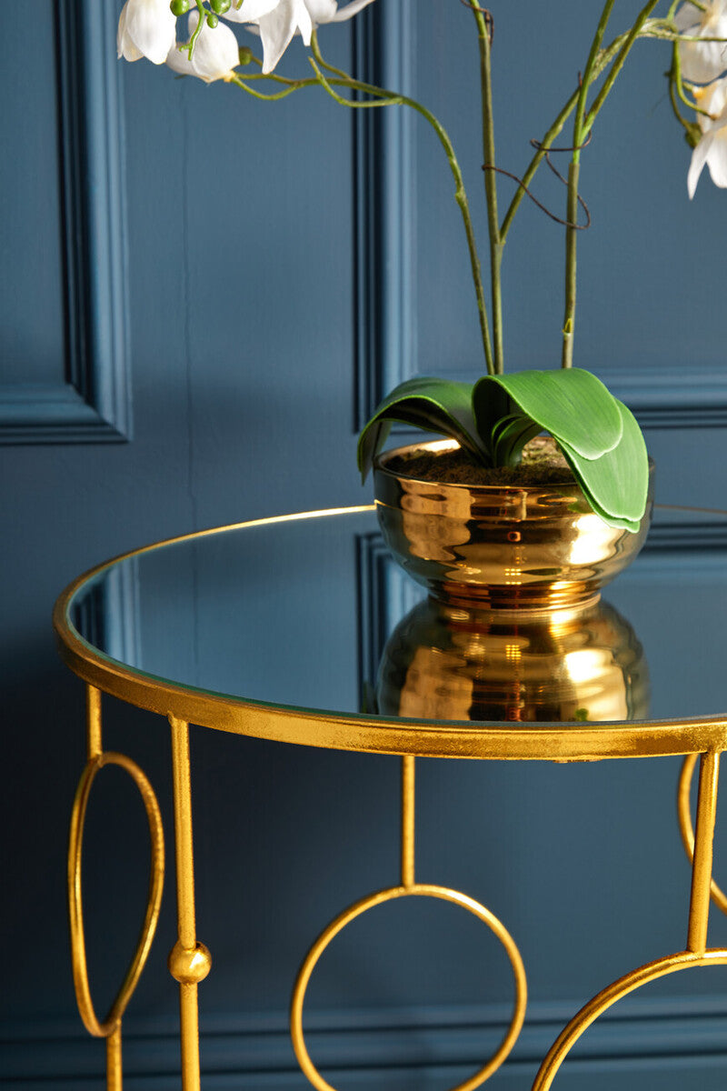 Set of 2 Gold Metal Tables with Mirrored Glass Top | Avantis