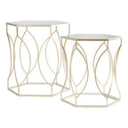Set of 2 Hexagon Gold Champagne Finish Frame Side Tables with Mirrored Glass Top | Avantis