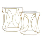 Set of 2 Hexagon Gold Champagne Finish Frame Side Tables with Mirrored Glass Top | Avantis