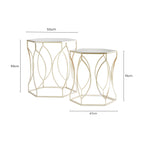 Set of 2 Hexagon Gold Champagne Finish Frame Side Tables with Mirrored Glass Top | Avantis
