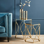 Set of 2 Hexagon Gold Champagne Finish Frame Side Tables with Mirrored Glass Top | Avantis