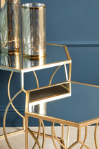 Set of 2 Hexagon Gold Champagne Finish Frame Side Tables with Mirrored Glass Top | Avantis