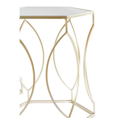 Set of 2 Hexagon Gold Champagne Finish Frame Side Tables with Mirrored Glass Top | Avantis