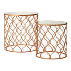 Set of 2 White Mirrored Top and Gold Copper Base Tables | Avantis