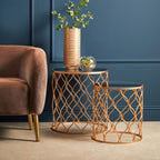 Set of 2 White Mirrored Top and Gold Copper Base Tables | Avantis