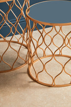 Set of 2 White Mirrored Top and Gold Copper Base Tables | Avantis