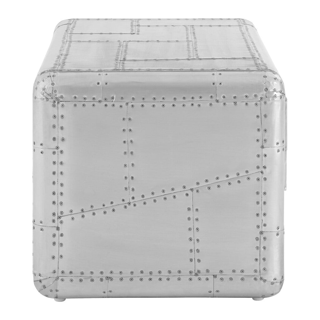 Silver Aluminium Plated Mango Wood Coffee Table with Sliding Storage Drawer | Avro