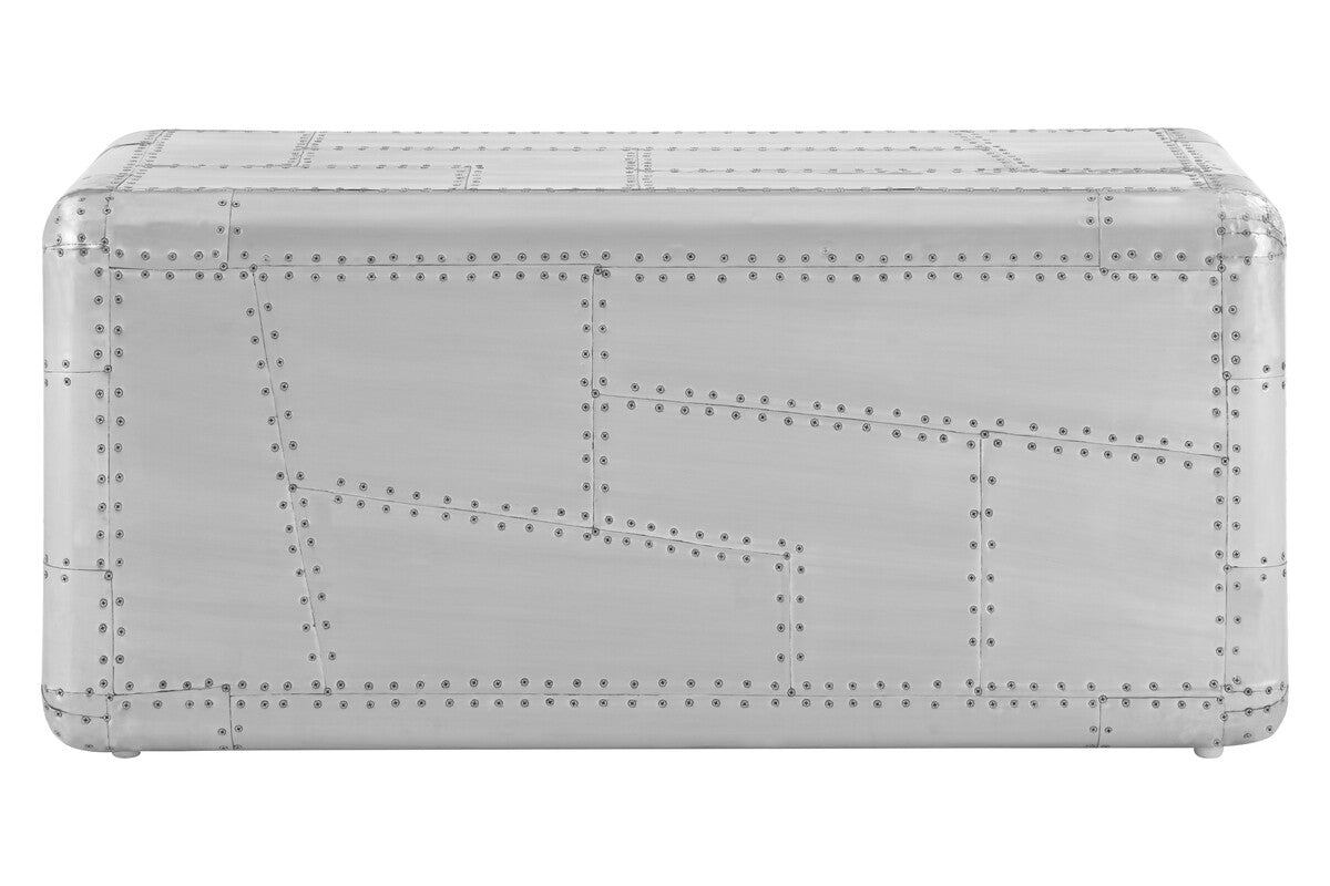 Silver Aluminium Plated Mango Wood Coffee Table with Sliding Storage Drawer | Avro