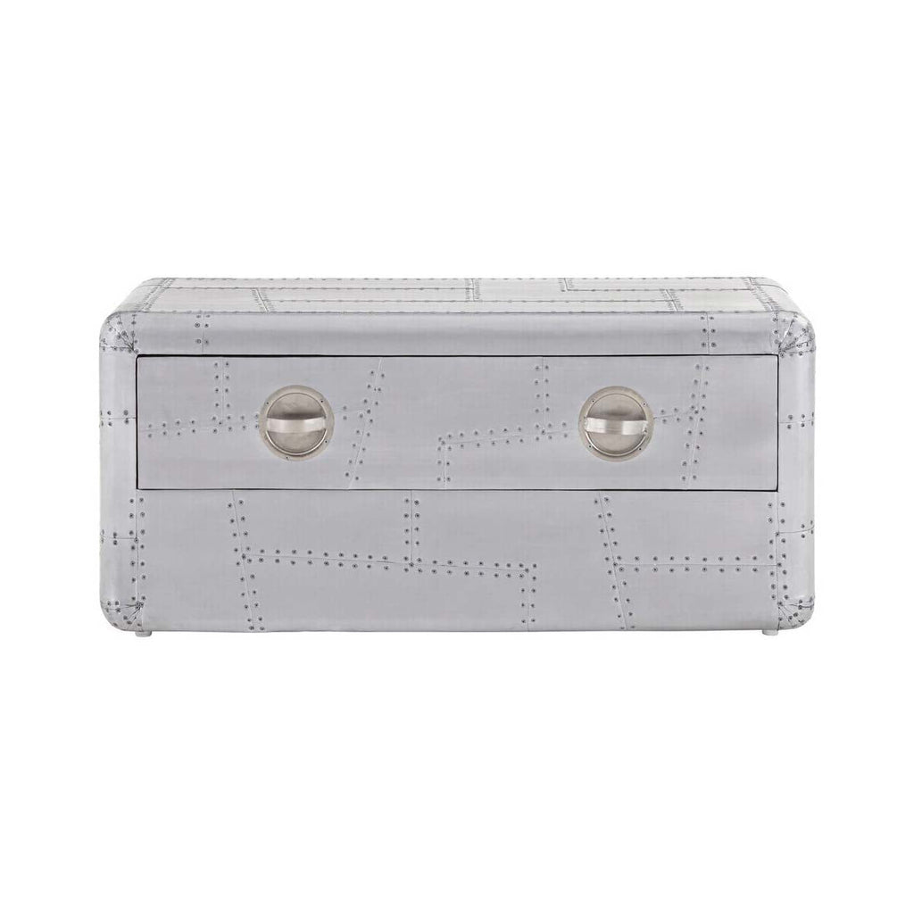 Silver Aluminium Plated Mango Wood Coffee Table with Sliding Storage Drawer | Avro