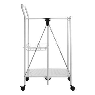 White Rectangular Folding Kitchen Trolley with Storage Basket | Harlow